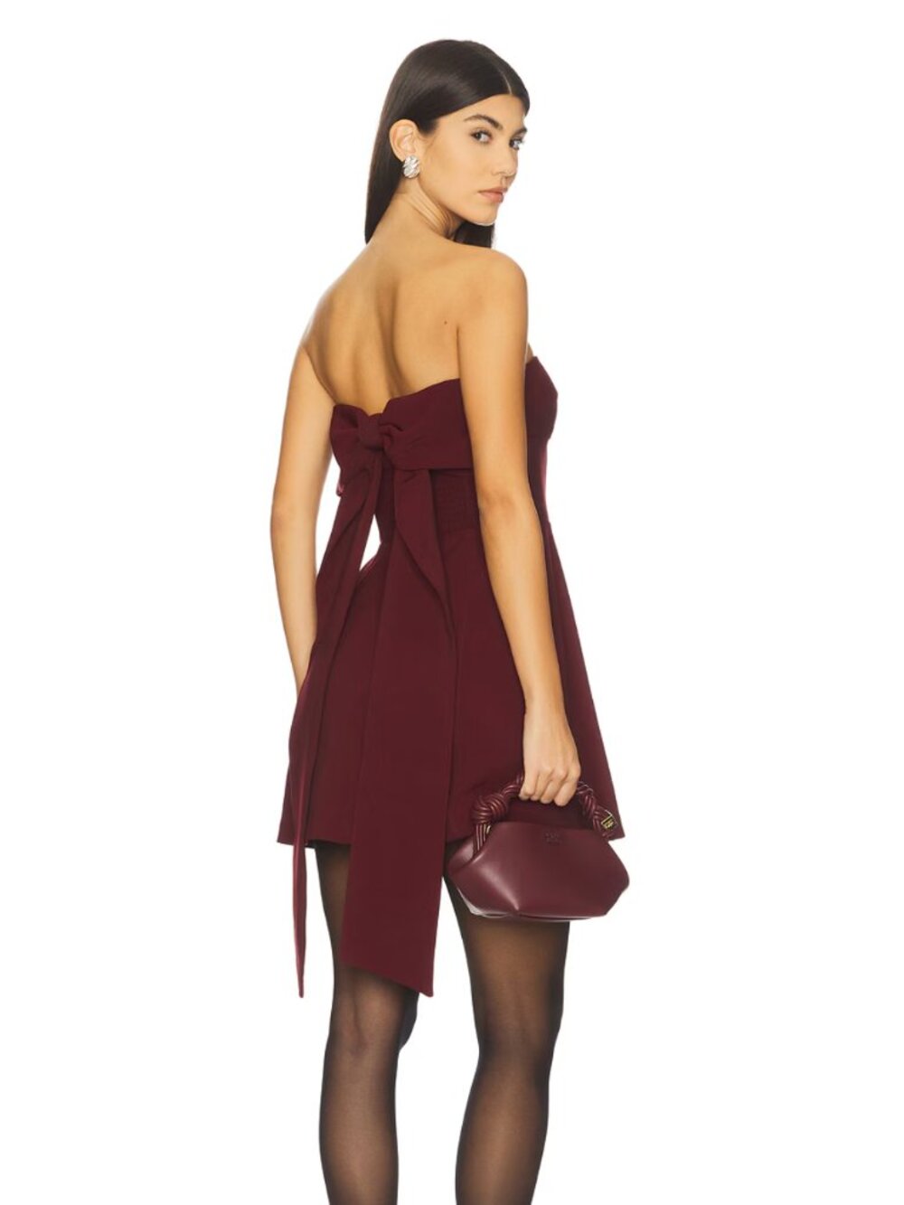 NEW Maude Club Juno Mini Dress in Burgundy Red Bow Strapless Small